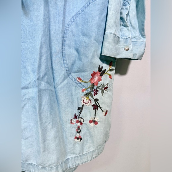 NWT Embroidered Floral Denim Dress Button Down Size XL Fall Cottagecore Cowgirl - Picture 6 of 11